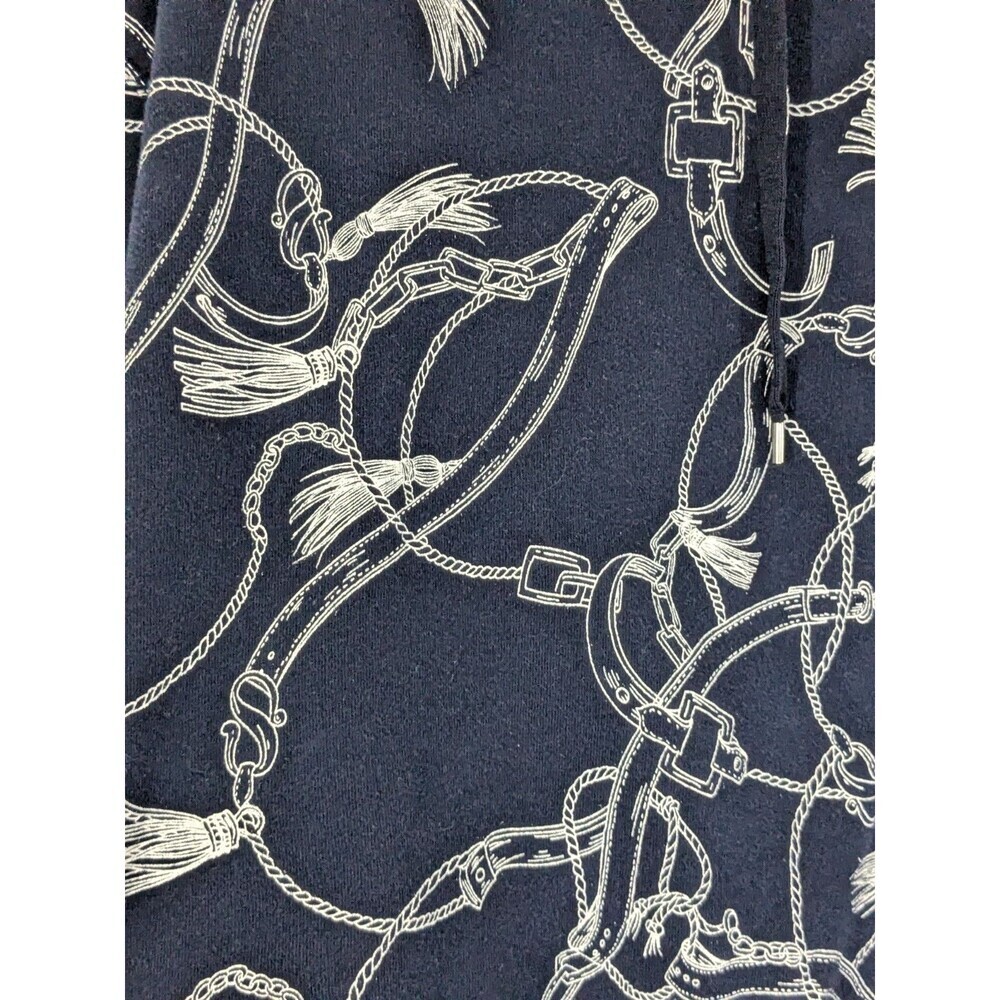 Lauren Ralph Lauren Cropped Hoodie Navy Chain Print Casual Pullover Sz L - Picture 5 of 9